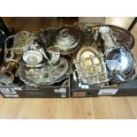 A large collection of silver plated tray