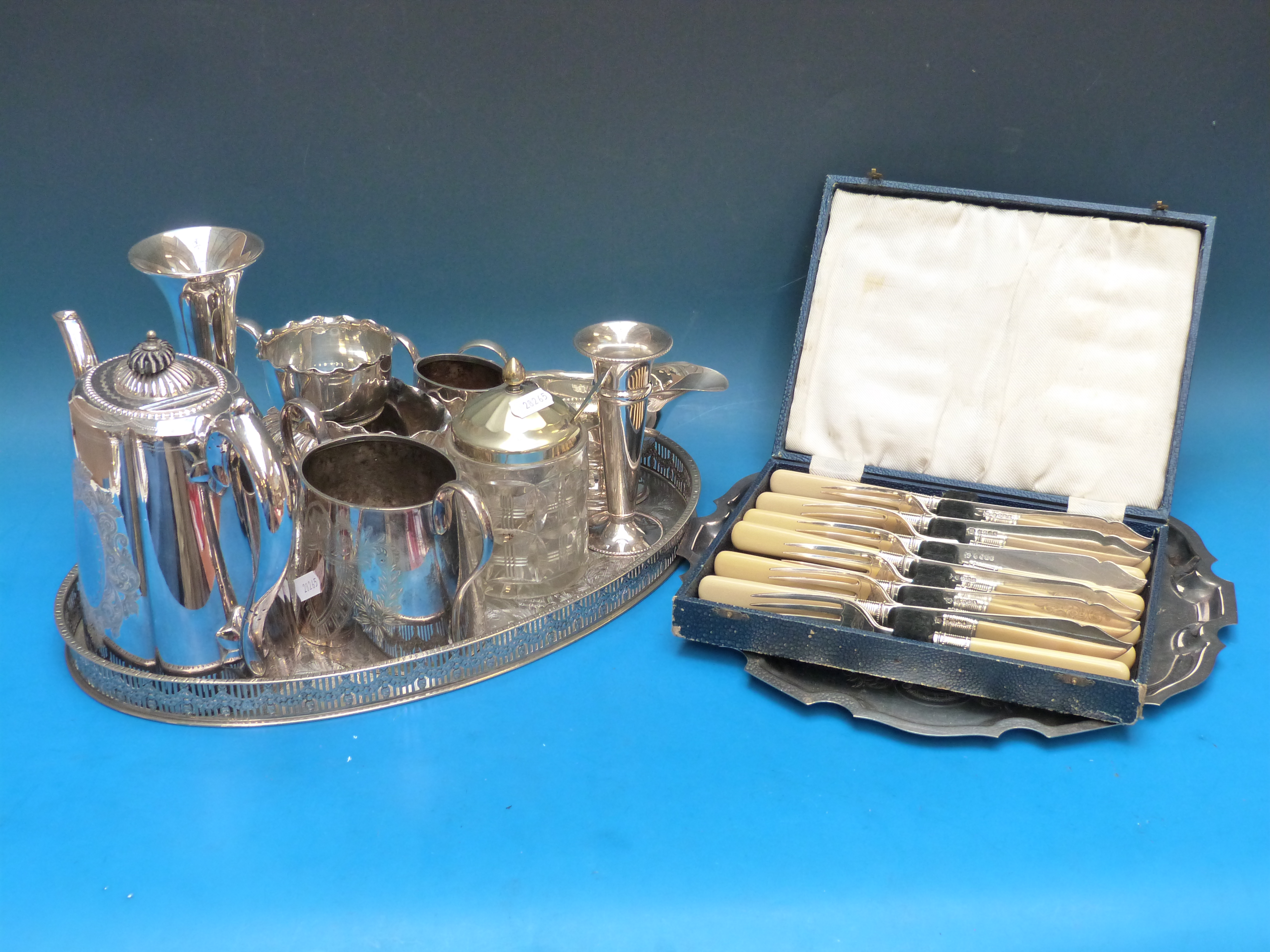 Plated ware including tea set on tray, s