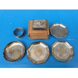 Four white metal coin based pin dishes e