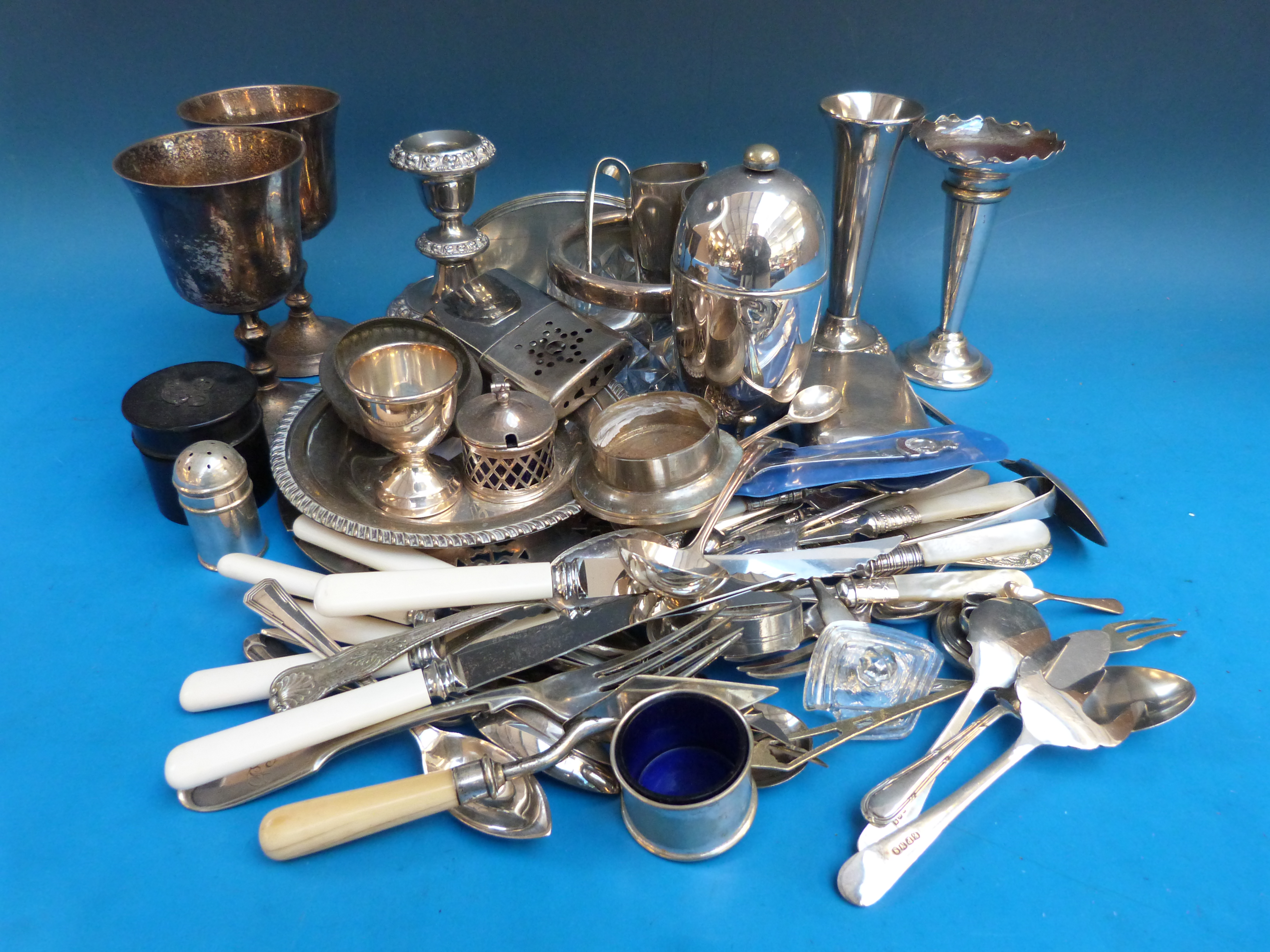 A small crate of mixed silver plated ite