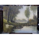 An oil on canvas of a punt on a river, indistinctly signed 'Verheul'