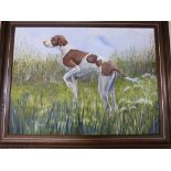 An oil on board of an English pointer, signed Dawes 88