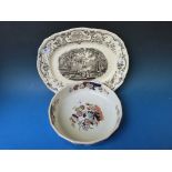 A Masons Ironstone Bible pattern bowl together with a Masons Castle pattern meat platter
