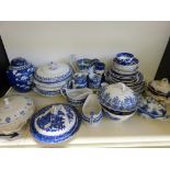 A quantity of blue and white china including Worcester