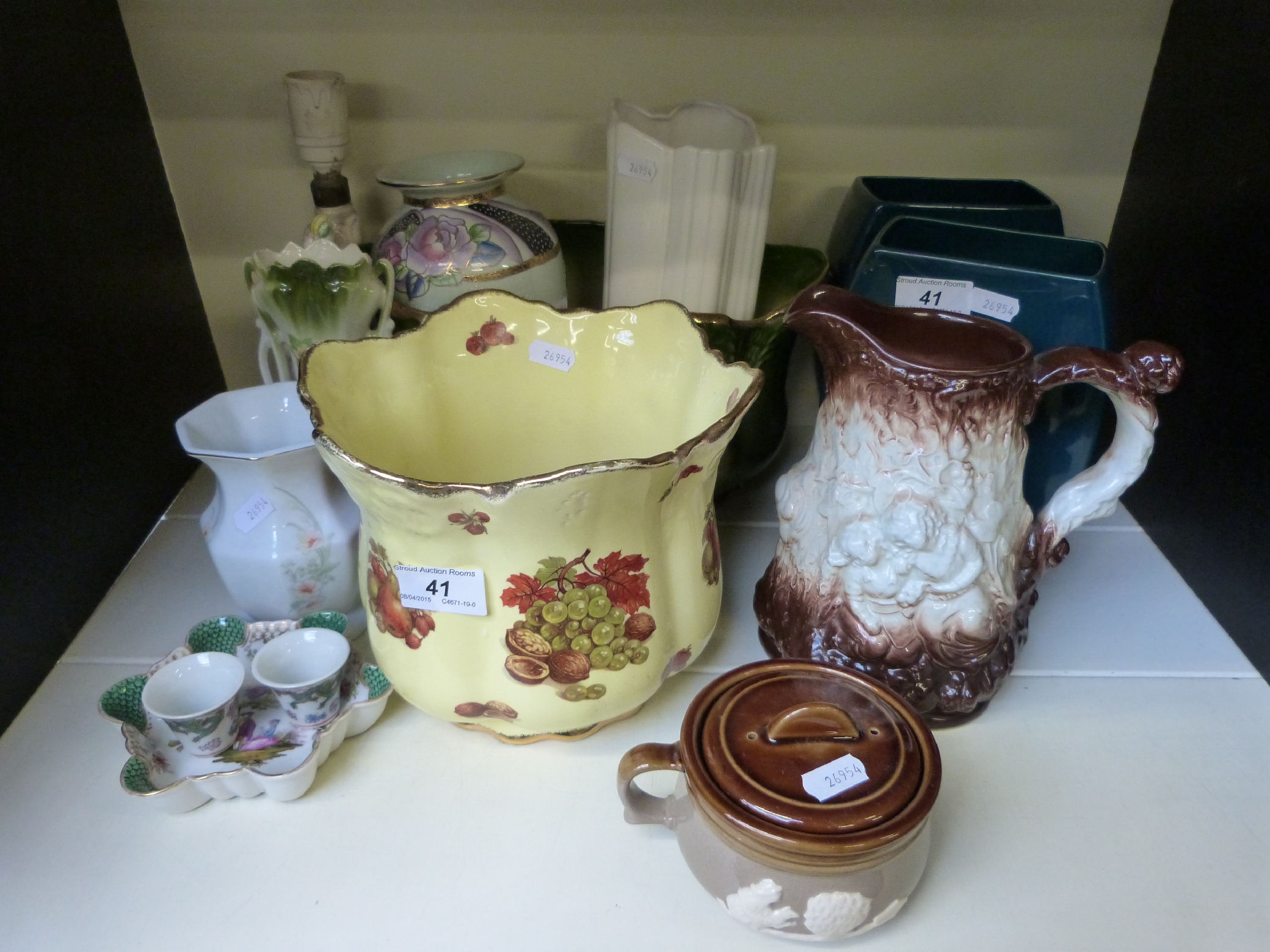 A quantity of ceramics to include figural lamp base, Burleigh Ironstone jug, jardineres etc - Image 2 of 2