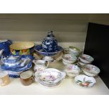 A collection of ceramics including Royal Crown Derby posies, Wedgwood tazzas, Carltonware,