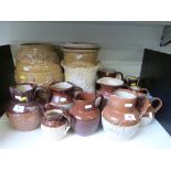 A collection of salt glazed stoneware jugs including Royal Doulton Victoria 1897 jug