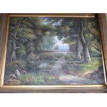 J.Hamilton large oil on canvas of a woodland scene