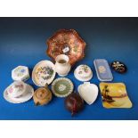 A small collection of pin dishes etc to include Jasperware, Carnival glass, Purbeck, Wedgwood etc