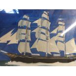 A watercolour of the Cutty Sark sailing in moonlight,