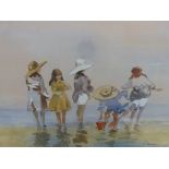 Rosemarie De Goede watercolour of figures on a beach (signed) 32 x 39 cm