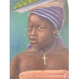 Christo oil portrait of an African lady carrying fruit (signed),