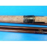 A Hardy 'W' vintage Greenheart salmon fishing rod three piece (two tops) no 04432