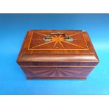 A mahogany inlaid tea caddy