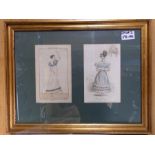 A 19thC Parisian fashion engravings, an icon, a pencil sketch of Notre Dame signed Tellier,