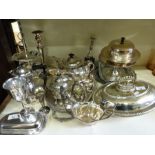 A quantity of silver plate including teaset, trays,