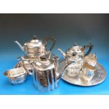 A collection of plated ware including a Mappin and Webb tea set, serving dish,