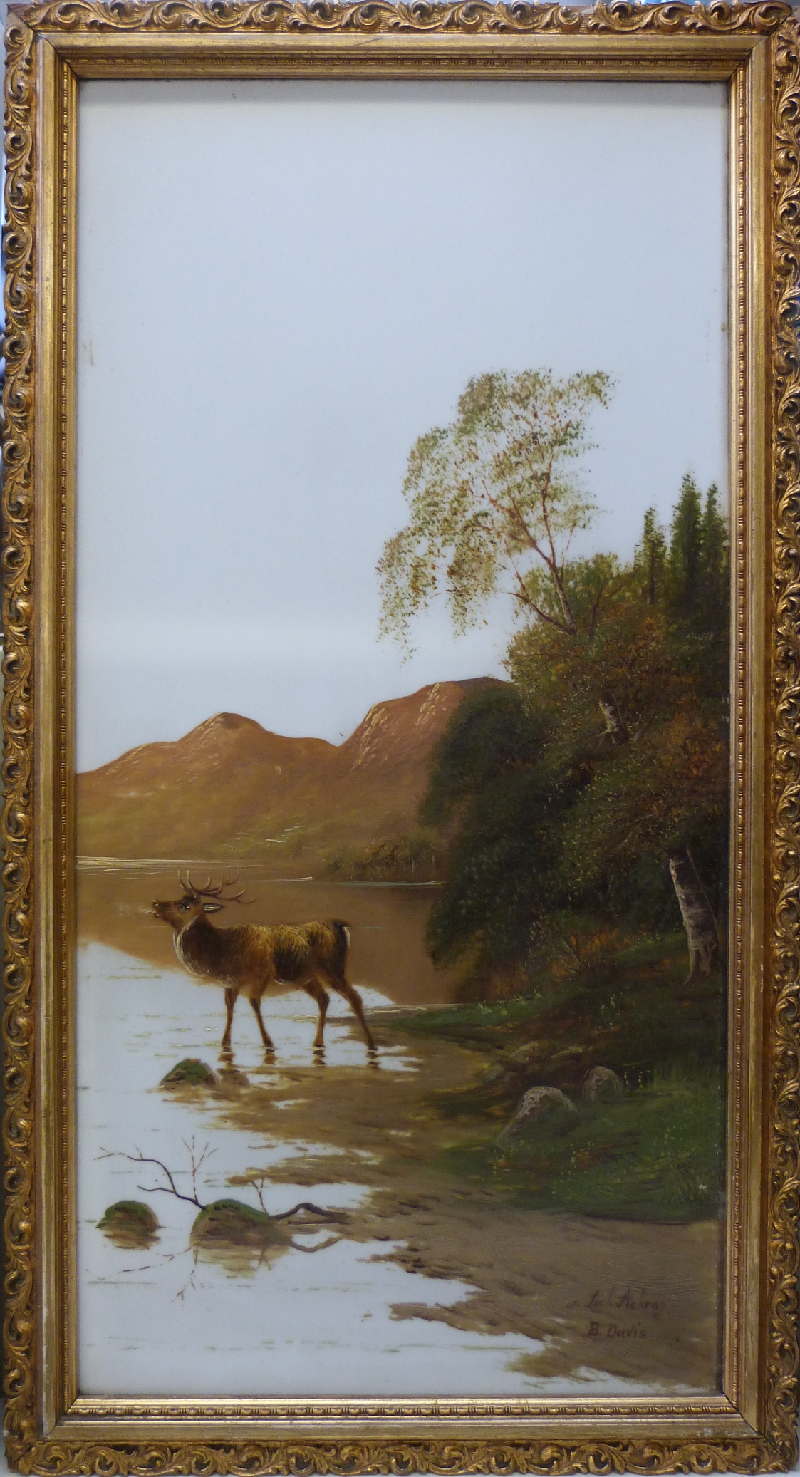 B Davis: A pair of oils on glass of Highland scenes, one titled "Above Braemar",