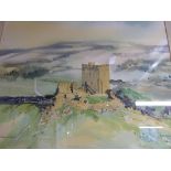 John Morriss (20thC) watercolour of Castell Dolwyddelan,