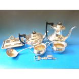 A quantity of silver plated ware including teaset, candle snuffer, entrée dishes,