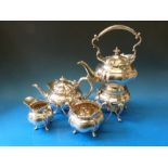 A Mappin & Webb four piece teaset comprising spirit kettle, teapot,