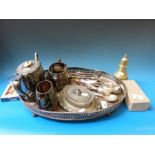 A collection of plated ware including a tea set on tray,