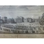 Four gilt framed black and white prints of views of London, Coln Gallery label verso,