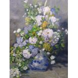 Anthony Willis: A large still life of assorted flowers in blue and white vase (signed and dated)