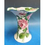 A Wemyss pottery flared vase with hand painted rose decoration