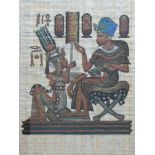 A framed watercolour on papyrus of an Egyptian couple (62 x 40cm)