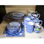 A collection of blue and white ceramics including a 19thC Minton tile,