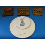 Three near complete sets of weights in wooden cases and two ceramic scale pans