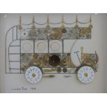 L Kersh watch parts montage depicting a London bus 1918 (27cm x 30cm)