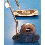 An Odyssey 2-ball putter, together with a Ping blade golf putter,