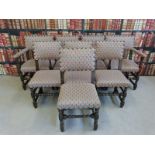 A set of eight (6 plus 2) upholstered oak dining chairs