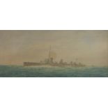 Irwin Bevan: Watercolour of HMS Sabre (1918-1945) with additional information verso (20cm x 44cm)