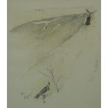 Two Cecil Aldin prints - 'Berkshire Hiring Time' and a lapwing near a seashore together with a