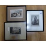 A framed map of Oxfordshire and five various coloured prints of Bristol street scenes,