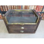 A haberdashery shop counter top display cabinet with lift up glazed top and two doors below (W67cm