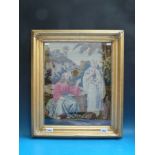 A Victorian sampler of a biblical scene in ornate gilt frame