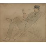 A sketch of an officer in a steamer chair, label verso 'Frederick Goodall,