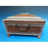 A Vizagapatam and carved woodwork or jewellery box (width 32cm)