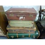 An ash bound trunk and vintage luggage (largest piece 93cm in width)