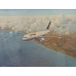 Signed limited edition Gerald Coulson print of a Boeing 767-200 over Malaga with accompanying book