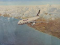 Signed limited edition Gerald Coulson print of a Boeing 767-200 over Malaga with accompanying book