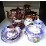 A quantity of Devon pottery including Longpark crocus pattern puzzle jug,