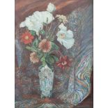 Chatwood Aiken (20thC): Watercolour on paper laid on board of poppies and flowers in a Chinese vase.