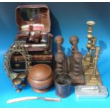 A collection of brass ware to include candle sticks, frames,