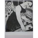 Anita Klein: limited edition etching 1/25 of a lady putting her daughter's laundry away whilst her