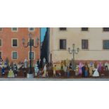 Roy Wallis: Acrylic on canvas of 'Carnival' in Venice (31cm x 61cm)